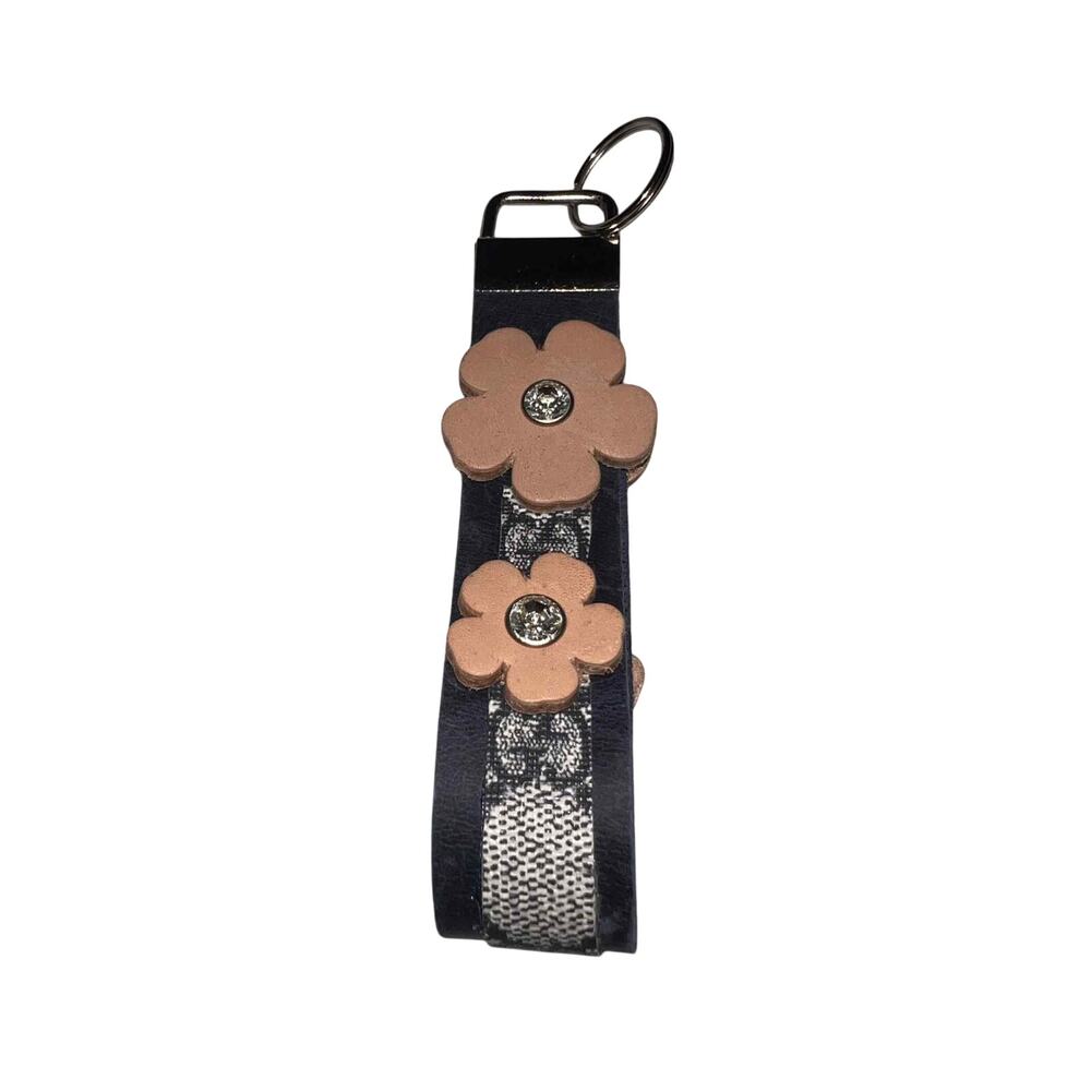 Repurposed Gucci Fabric & Leather Keychain Handmade Upcycled Flower Charm
